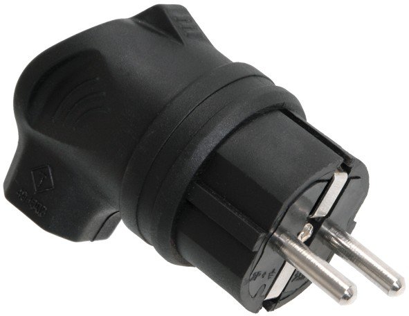 Вилка с боковым вводом ВБу3-1-0м с заземляющим контактом IP44 каучук черная ОМЕГА (PKR01-U-016-2-K02)