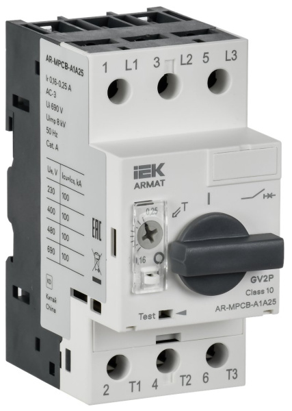 Автоматический выключатель защиты двигателя A1 GV2P 0,16-0,25А ARMAT (AR-MPCB-A1A25)