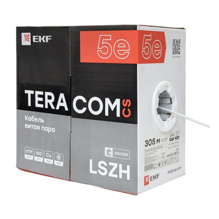 Кабель витая пара TERACOM CS Cat.5E U/UTP 4 пары solid 24AWG нг(А)-LSLTx цвет серый упак. 305м | TRCS-5EUTP-04LTX-GY-IN3 | EKF
