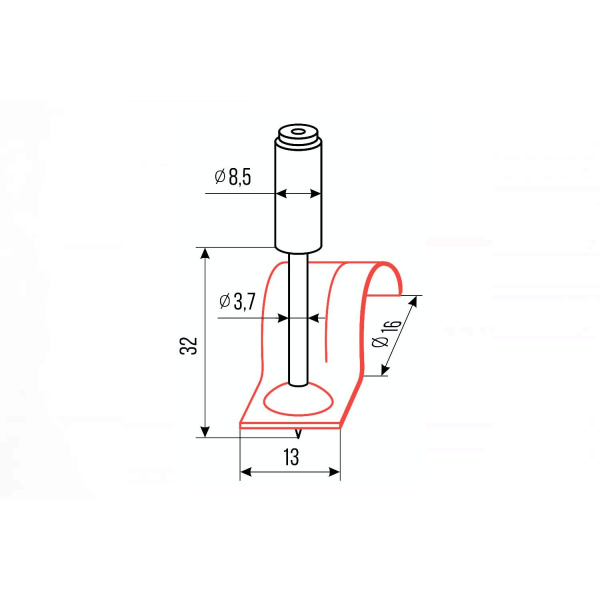 Гвозди монтажные пироксилиновые (гвоздь-скоба 16 мм, красный, 100 шт) FEDAST (FDPA32-16K)